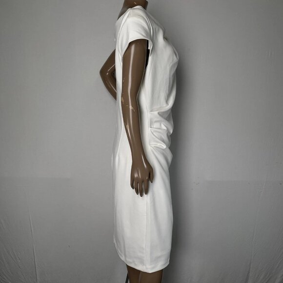 White House Black Market Cap Sleeve Draped Midi Dress • Size 14 • Ecru White - Picture 8 of 12